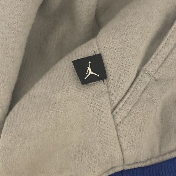 Vintage Y2K Air Jordan Fleece Hoodie Sweatshirt XXL Grey Blue Jumpman FLAWED - Picture 10 of 10